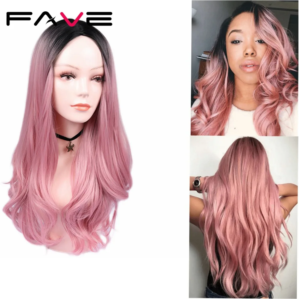 FAVE Premium peluca sintética larga onda del cuerpo Ombre Color marrón claro negro Rosa oro parte media pelucas para negro las mujeres Cosplay FAVE Premium peluca sintética larga onda del cuerpo Ombre Color marrón claro negro Rosa oro parte media pelucas para negro las mujeres Cosplay