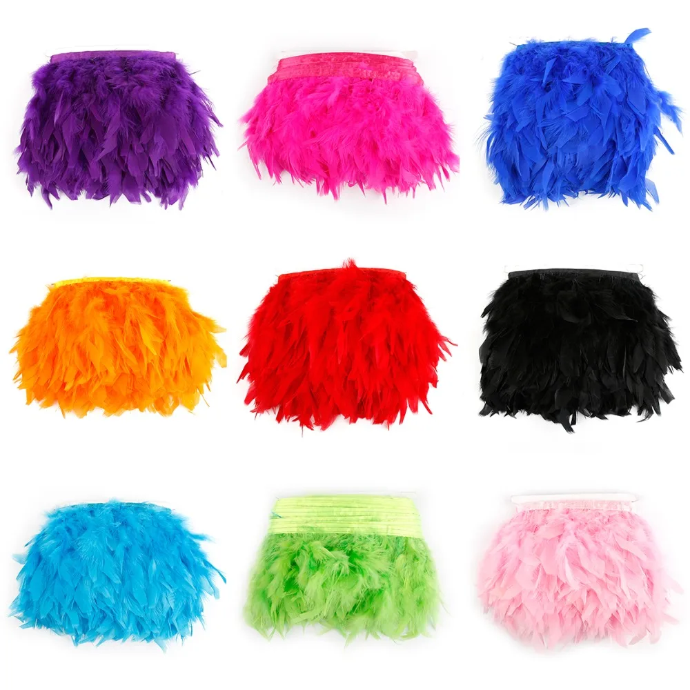 

1M Colorful Natural Feather 10-15CM Ribbon Lace Feather Stripe for DIY Wedding Party Dresss Decoration Craft Fabric Accessories