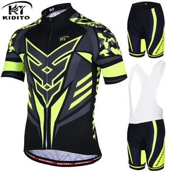 

KIDITOKT Flour Yellow Summer Cycling Jersey Set Cycling Clothing Suit Short Sleeve MTB Bicycle Clothes Mountain Bike Sportswear