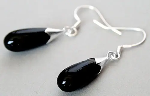 

Free Shipping fashion lady's New Pair black &925 Sterling Silver Earrings