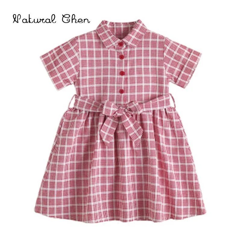 

2019 Korean Version Girls Summer New Dress Children Lattice Dress Fashion