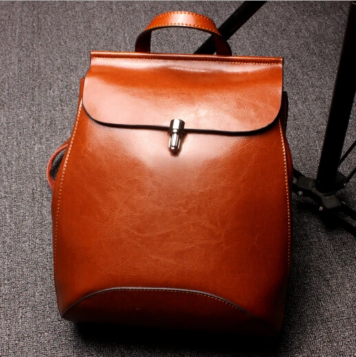 Fashion women real cow leather backpack two shoulder small backpack for travel campus student multi function