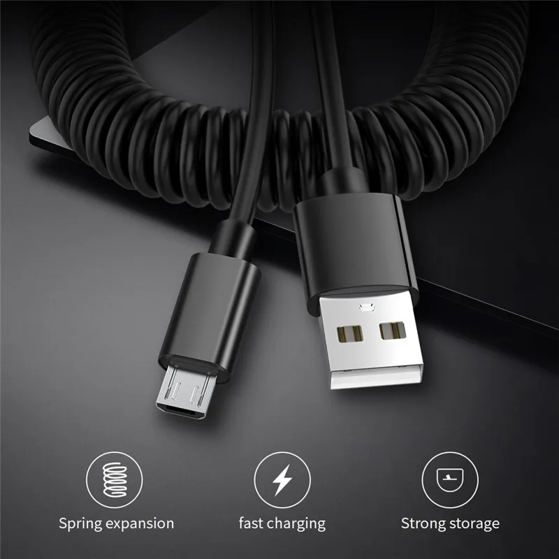 Usb-кабель с пружинным корпусом для samsung huawei 2,4 A, быстрый Micro USB type C, usb-c, кабель для зарядки и передачи данных, код зарядного устройства для телефона Xiaomi