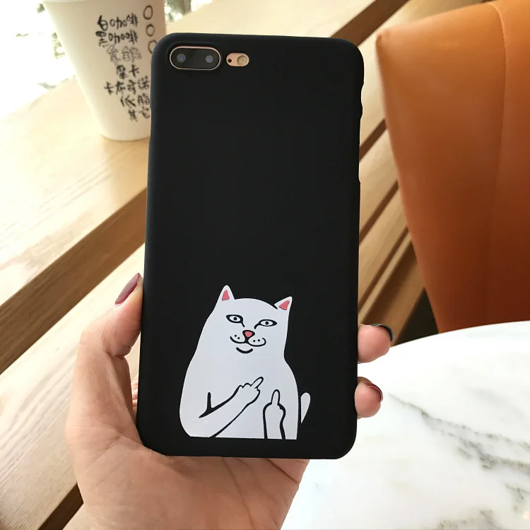 

Rock Middle Finger Pocket Cat Phone Case for coque iPhone 8 7 6 6S Kawaii cartoon hard matte Cases For iphone cover X XS XR Capa