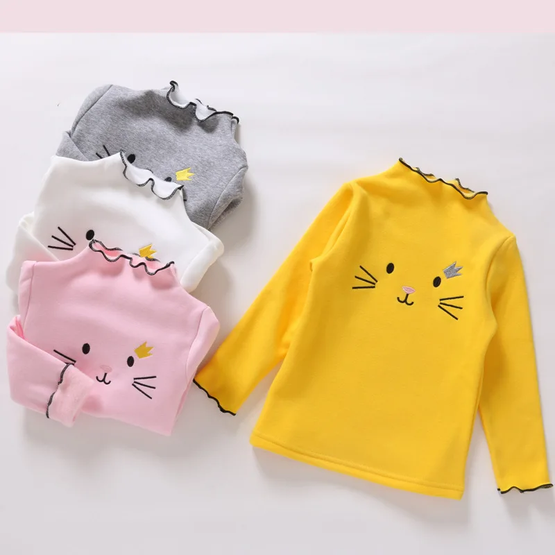 Girls T Shirt Baby Cute Print Plus Velvet  Long Sleeve Shirts Toddler Little Girls Clothing Wooden Ear T Shirts Kids Clothing