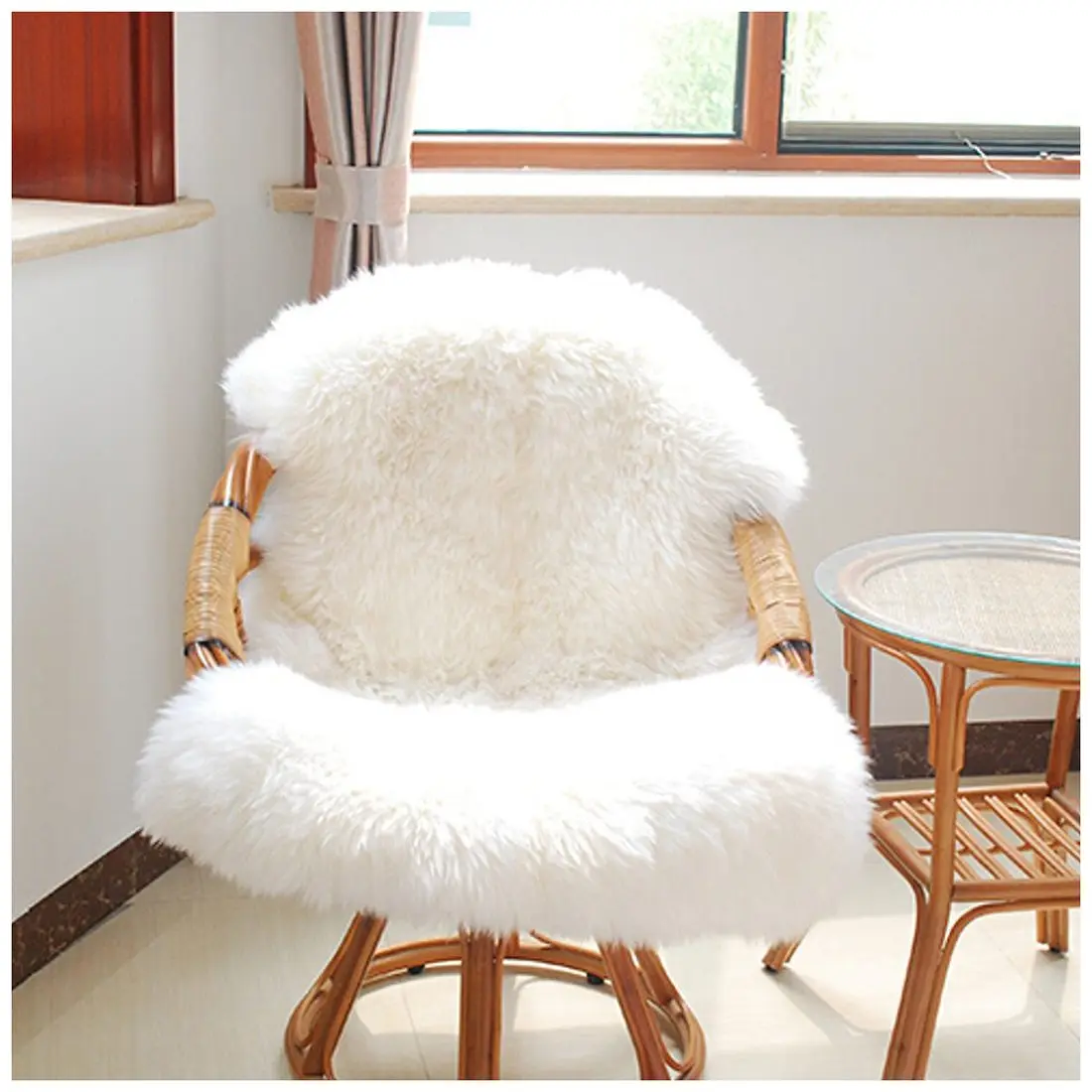 

Best Fashion Soft Faux Sheepskin Chair Cover Warm Hairy Carpet Seat Pad Bedroom Mat Home Decoration(White)
