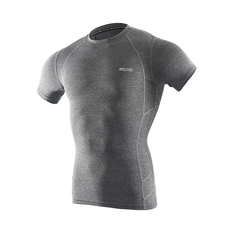 ARSUXEO мужские летние спортивные компрессионные футболки для бега камуфляжные Короткие рукава базовый слой одежда для фитнеса спортивная одежда быстросохнущая C52 - Цвет: gray
