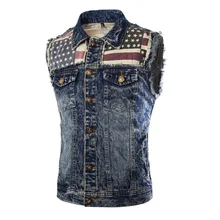 Classic Mens Causal Vest Skulls Button Designs Blue Denim Sleeveless Jackets Male Brand Clothing Mens Waistcoat Jeans Vests