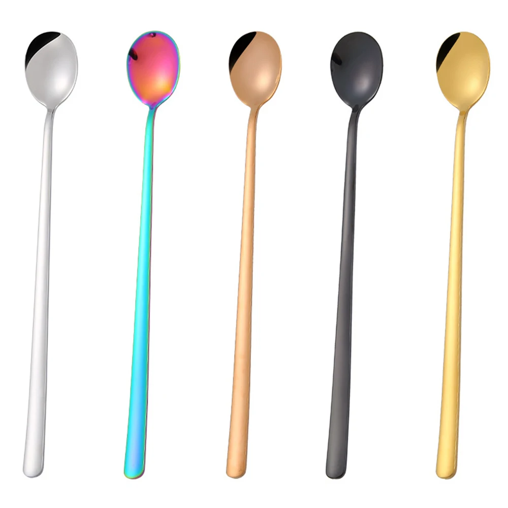 

.5Colors Stainless Steel Spoon Long Handle Coffee Spoon Ice Cream Spoon Tea Home Kitchen Tableware Spoons Size 23.5cm