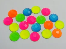 100 Mixed Neon Color Flatback Acrylic Round Rhinestone Gems 10mm No Hole