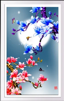 

Chinese cross stitch diy round drill 5d diamond embroidered painting flowers moon magnolia butterfly picture rhinestones 55*88cm