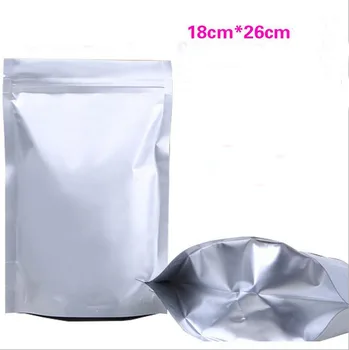 

18*26cm+4cm 500pcs Slivery Stand up Aluminum Foil Zip lock Bag for Small Snack/Candy/Tea/Coffee Package/Storage Bag
