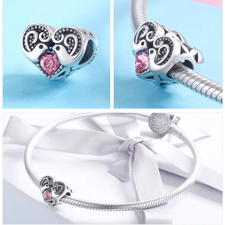 925 Silver fit Pandora Bracelet Pink Zircon Goat Deer Penguin Green Clover Tree Box Beads White&Blue CZ Heart Shell Anchor Charm