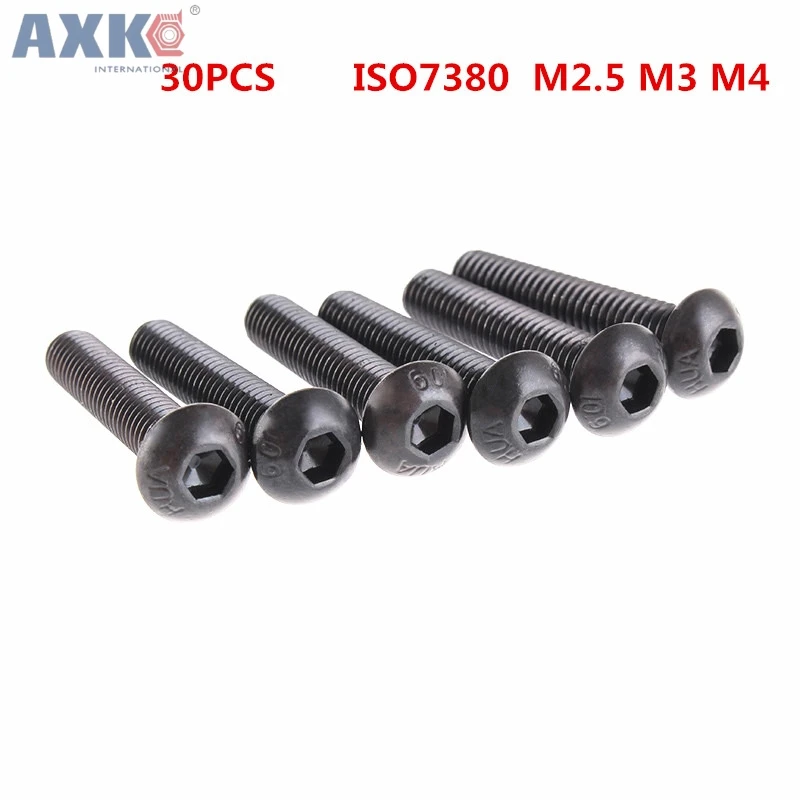 

AXK M2.5 M3 M4 Hex socke Alloy Steel Screw ISO7380 Allen Half Round head Screws 30PCS