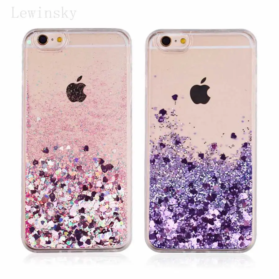Lewinsky Love Heart Stars Glitter Stars Phone Case For iPhone 5 6 7 8 6P 7Plus Dynamic Liquid Quicksand Soft TPU Back Cover case17