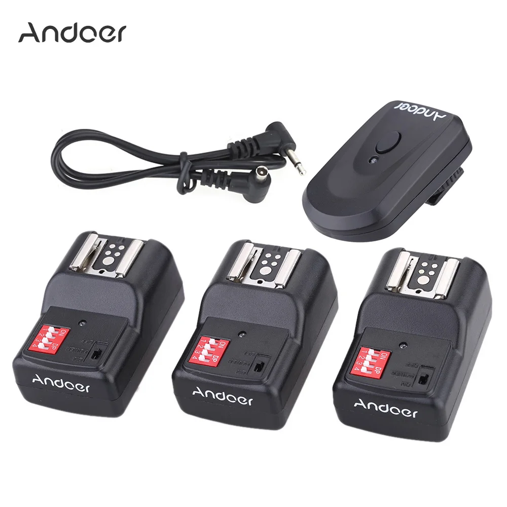 

Andoer PT-04GY 16 Channel Wireless Remote Flash Trigger Set for Canon Nikon Sigma with 1 Transmitter +3 Receivers +1 Sync Cord