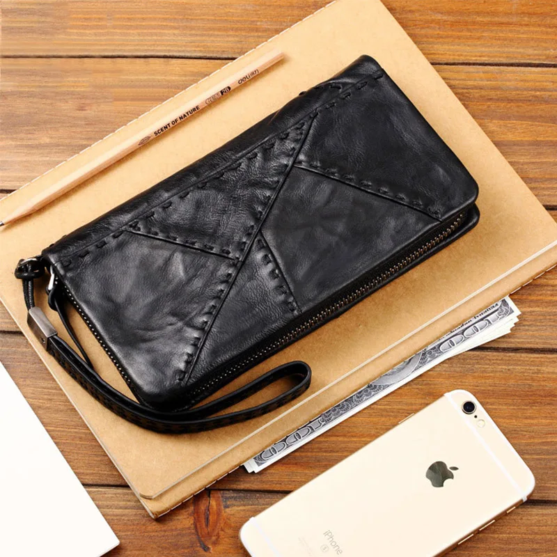 

Cow Genuine Leather Men Wallet Clutch Phone Bag Case Luxury Brand Purse For Coins Card Holder Long Male Wallet Zipper Carteira