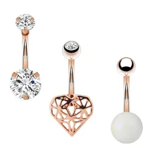Новое поступление кольца в стиле панк для пирсинга живота, 3 шт., прозрачный циркон, розовое золото, сердце для пупка, пирсинг, кольцо для пирсинга живота для женщин