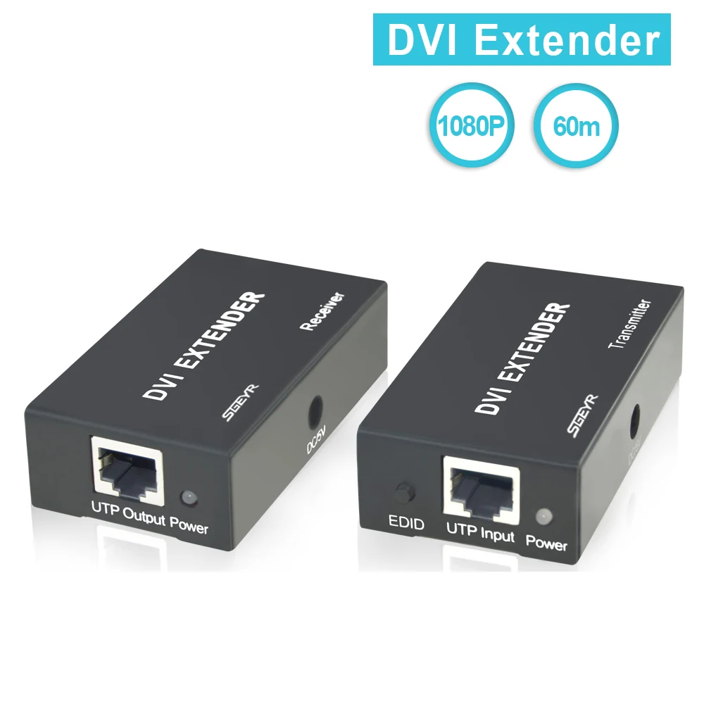 

DVI Extender 60m DVI Signal Extender over Single Cat5e Cat6 Ethernet Cable Support 1080P (Transmitter+Receiver)