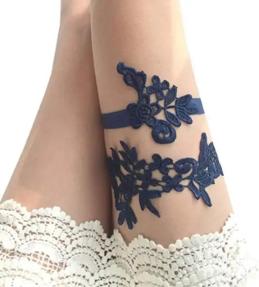 

White Navy Wedding Garter Set Something Blue Embroidered garter Simple Bridal Garter Lace Wedding Garter Bridal Shower Gift