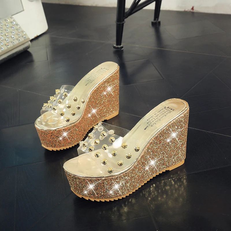 gold platform flip flops