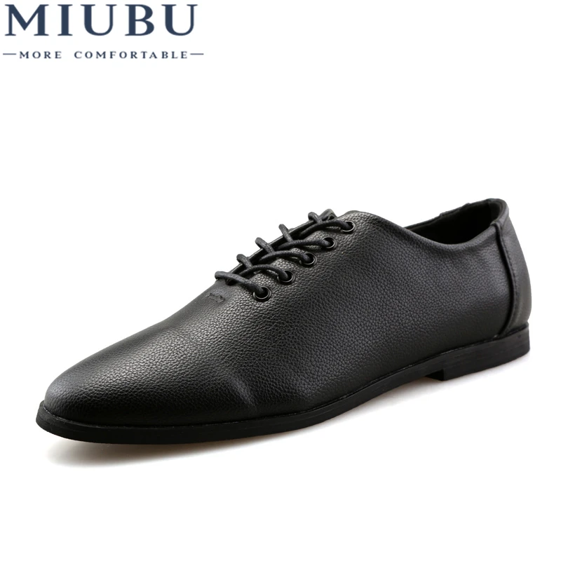 

MIUBU Men Leather Loafers Casual Slip-On Shoes Solid Color Summer Lace Up Flats Korean Version Of The British Wind Small Shoes