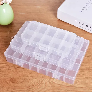 

XUNZHE Storage Box 10-24 Grid Plastic Cosmetic Storage Jewel Bead Case Cover Box Storage Container Adjustable Organizer