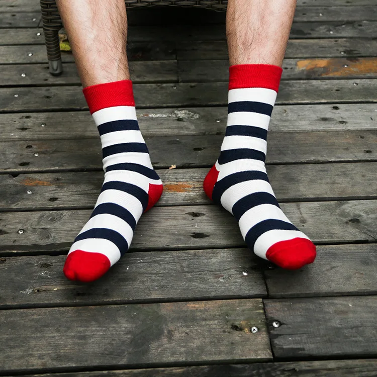 New Autumn Winter Cotton Men Socks Wave Stripe Korean Striped Socks ...