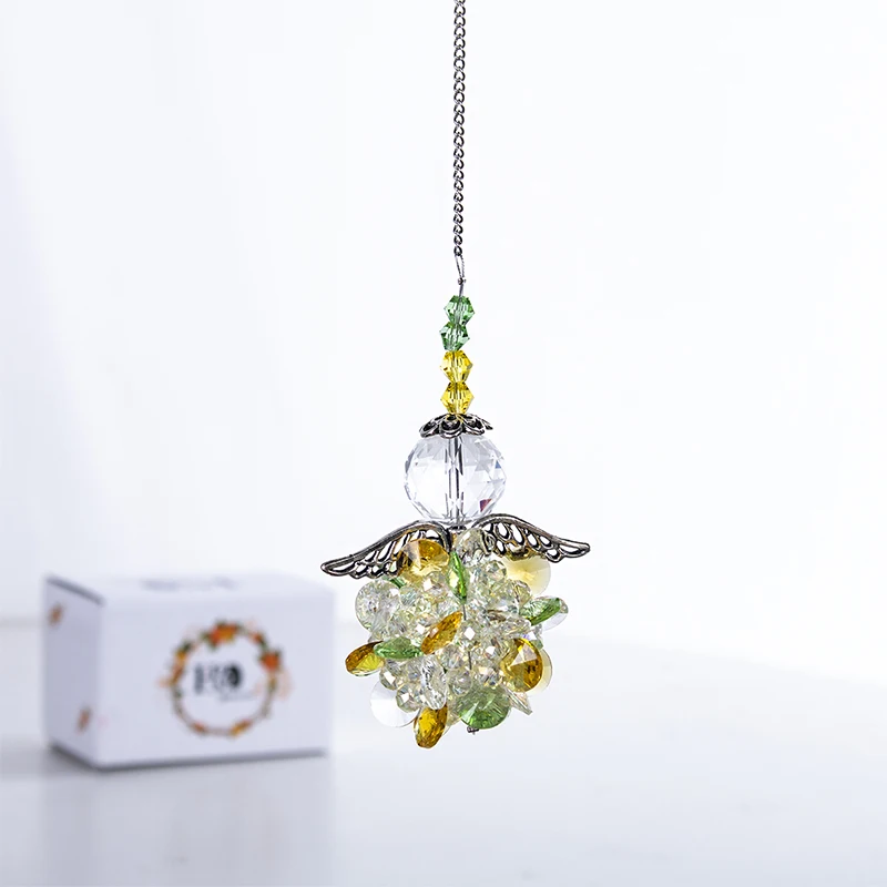 

H&D Crystal Guardian Angel Window Sun Catcher Collection Rainbow Maker Suncatcher with Beads Ball Car Charm Home Decor (Yellow)