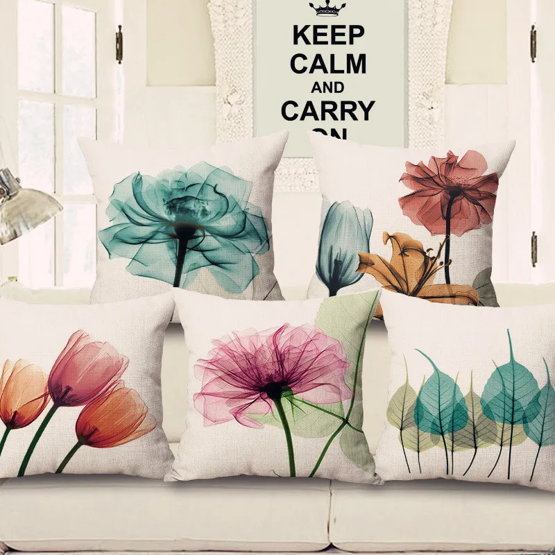 

ZXZXOON Flower colorful simple watercolor throw pillow case square cushion cover for sofa home decor funda cojines 45x45cm
