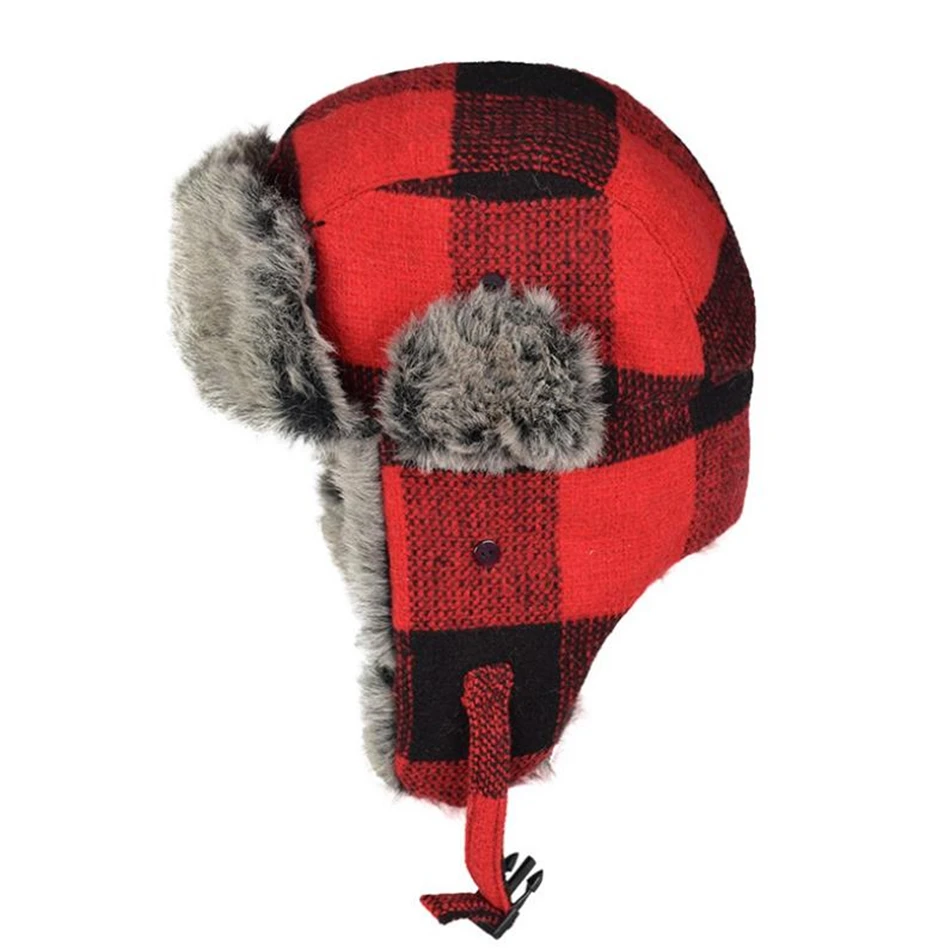 warmest bomber hat BUTTERMERE Winter Bomber Hat Women Men Grey Plaid Russian Ushanka Hats Warm Thick Ski Male Female Outdoor Earflap Trapper Hat leather bomber hats