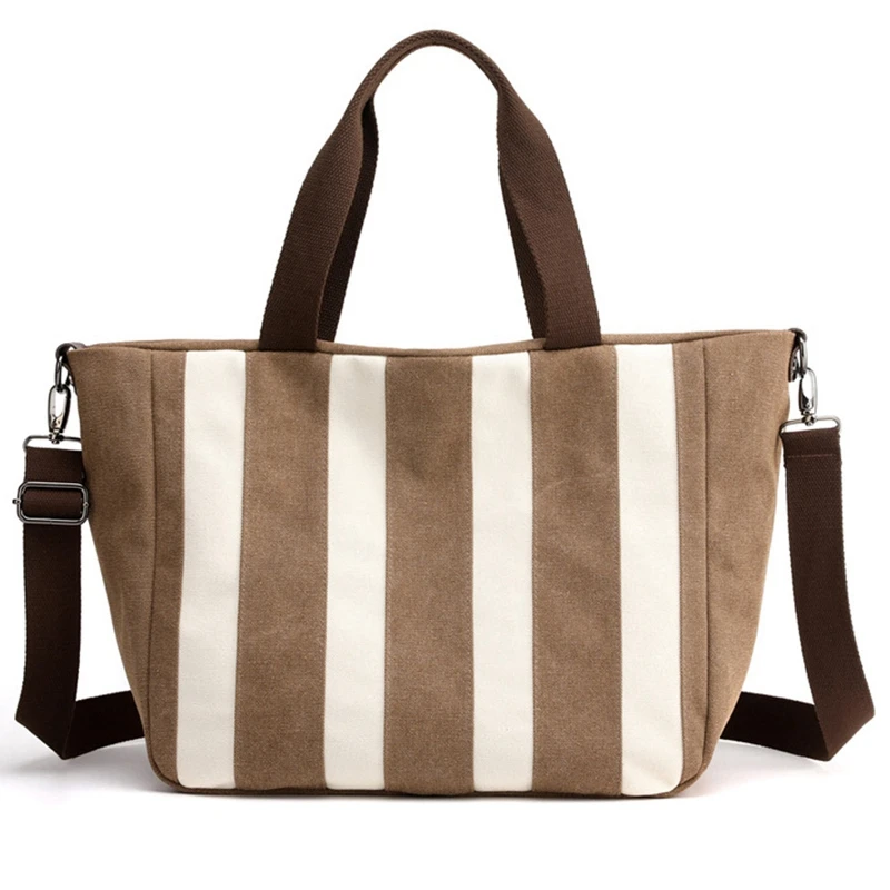 

Ladies Canvas Bag Handbag Patchwork Stripes Trendy Classic Retro Shoulder Travel Bag Handbag