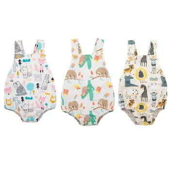 

Cute Newborn Baby Boy Girl Sleeveless Cartoon Animal Print Cotton Bodysuit Jumpsuit Playsuit Outfits Summer Clothes