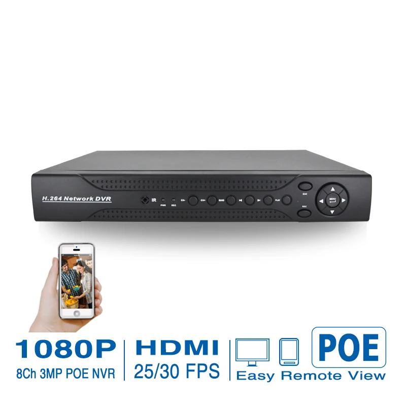 HD 1080P ONVIF NVR POE 8CH with HDMI P2P Cloud Recorder 720P/960P/1080P Multiple Display Real-time 30fps 2MP cctv POE ip NVR