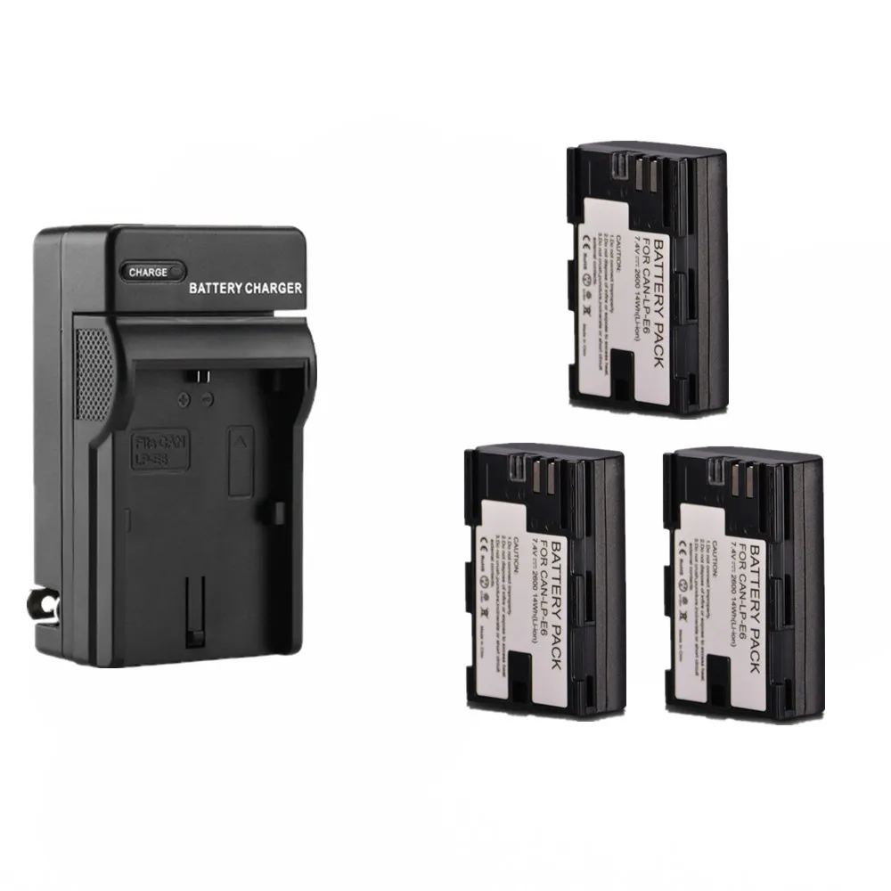 3 шт. LP E6 LPE6 LP-E6 E6N 2600 мАч батарея+ зарядное устройство для Canon EOS 5DS R 5D Mark II 5D Mark III 6D 7D 80D EOS 5DS R камера комплект