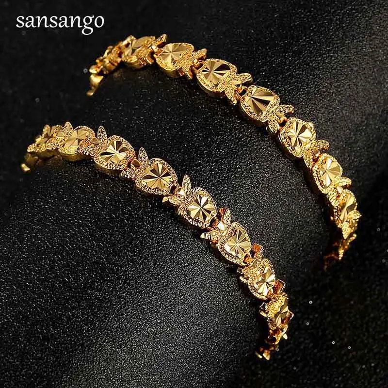 New Arrival Hip Hop 24K Golden Curb Link Chain Bracelet Male Jewelry For Men Women Luxury Bangle Party Gift Wholesale 18cm