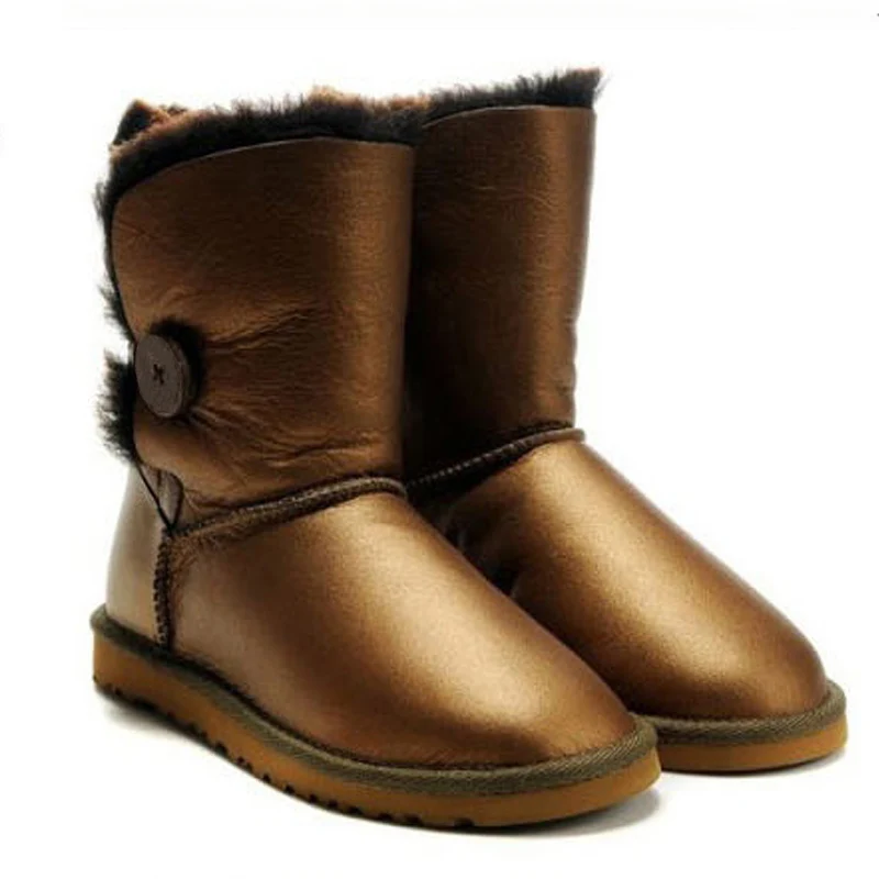 UVWP/модные водонепроницаемые женские зимние ботинки; зимние ботинки из натуральной овечьей кожи; натуральный мех; теплая шерсть; женские ботинки - Цвет: Golden
