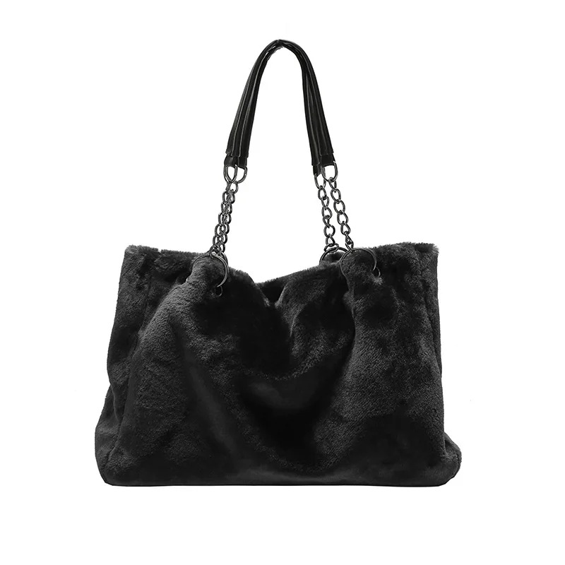 

2019 Winter New Women's Shoulder Bags for Women Casual Fashion Fur Plush Chain Handbags Female Bag Red Blue Black Gray Brown