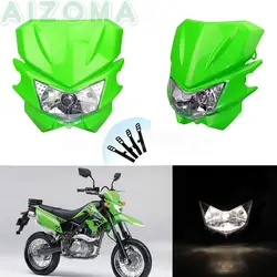 Зеленый супер мотоциклы фары 12 в 35 Вт мотокросса фара универсальная для Kawasaki KX KLX KSR KLR KLE ZZR KDX 250 450 650