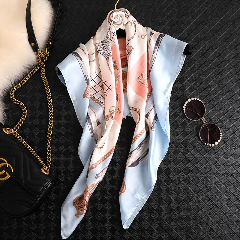 

Silk scarf lady summer beach bike sunscreen big scarf lady fashion square retro Silk Scarf Shawl lady 35"