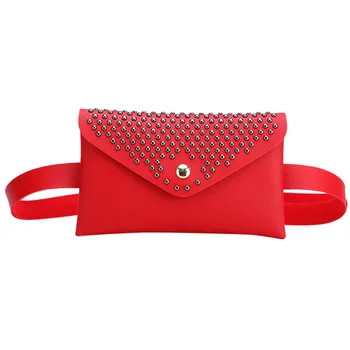 

Fashion Women Waist Bag Outdoor Rivets Hasp Solid Color Messenger Bag Chest Bag Pack Belt Bags