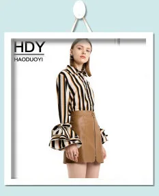 HDY Haoduoyi полоса Однобортный хлопковая блуза натуральный Slash Средства ухода за кожей Шеи Повседневная рубашка, с открытыми плечами Для женщин Топы корректирующие