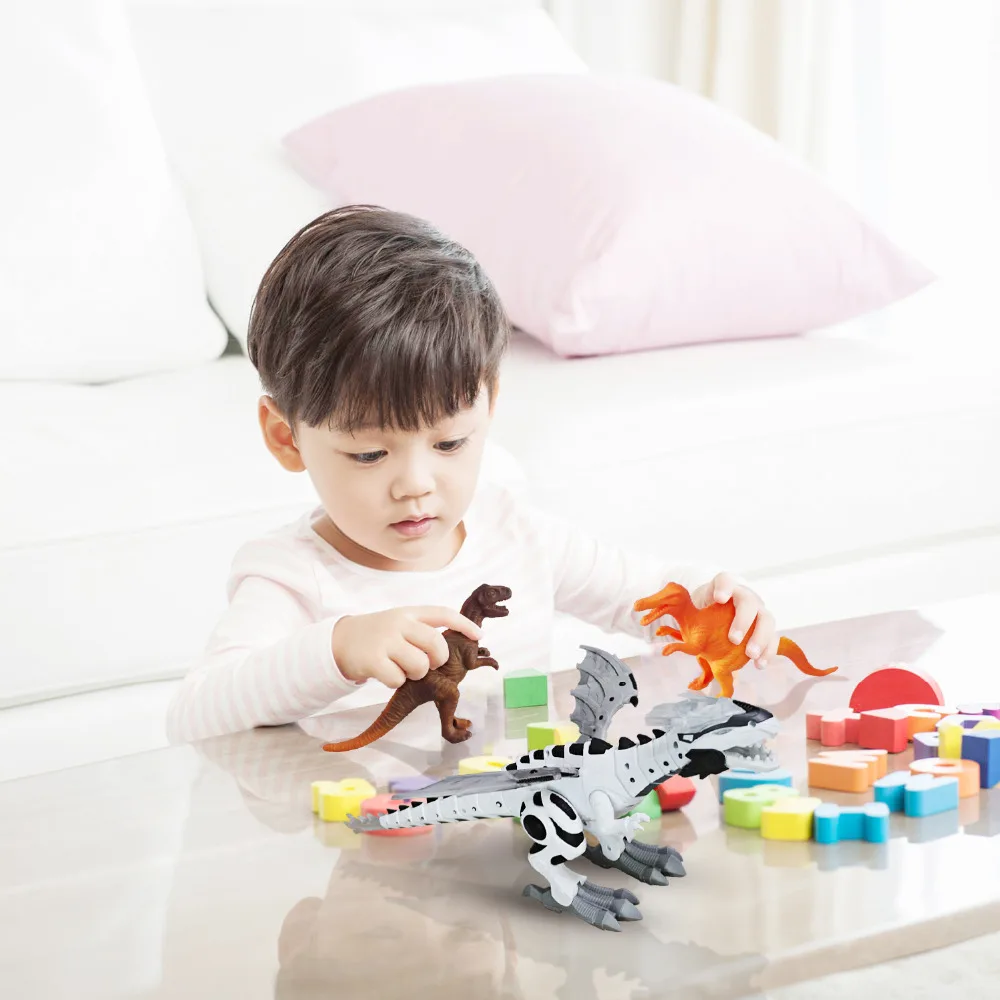 Electronic Dino Robot Light Up Walking Toy Mist Spray Dinosaur with Sound 