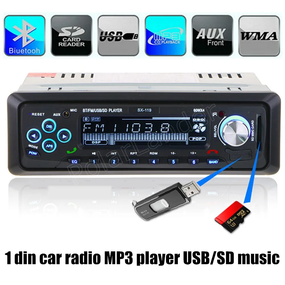 Лучшие продажи автомобильный Радио 12V bluetooth handsfree 1 Din стерео MP3 USB SD AUX FM Аудио плеер