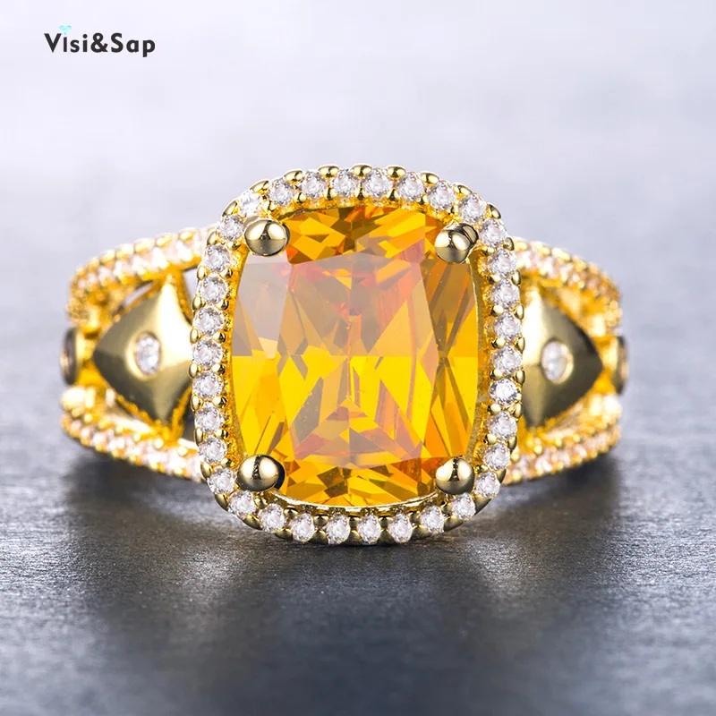

Visisap Luxury Retro Blue Zircon Rings for Lady Yellow Gold Color Ring Exaggerate Party Anniversary Jewelry Supplier B1122