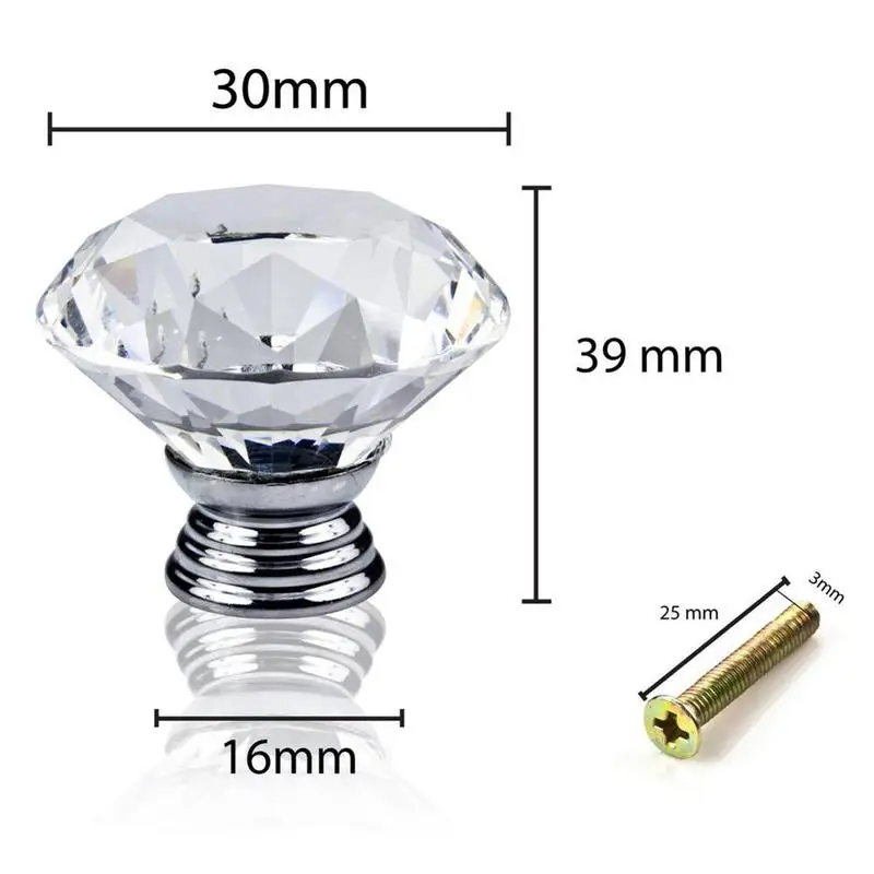 1 шт., 20 мм, прозрачная Алмазная форма, Хрустальная стеклянная ручка, ручка для шкафа, ящика, двери, Мебельная ручка