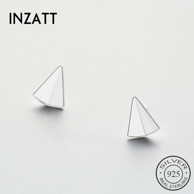 

INZATT Creative Minimalist Style Real 925 Sterling Silver Stud Earrings Simple Triangle New Sale Women Summer Party Jewelry Gift