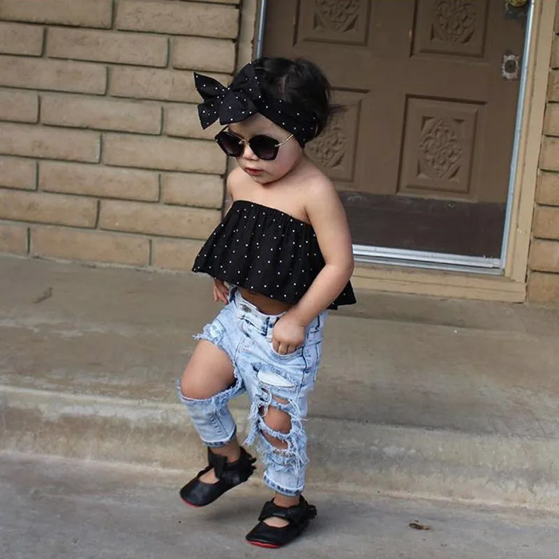 Toddler Girls Ankle Length Pants Tie Dye Kids Hole Trousers Vintage Ripped Fashion Summer Baby Girls