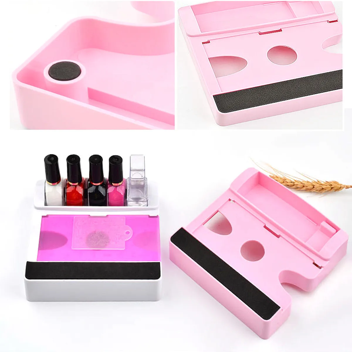 Pink Nail Polish Organizer Holder Large Separate Compartment for Tools