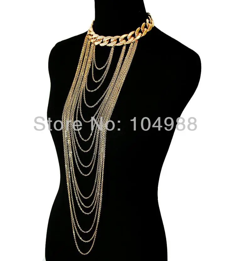 

FREE SHIPPING New STYLE B165 WOMEN FASHION GOLD COLOUR METAL Body Chains 15 LAYERS CHAIN PENDANT Chains JEWELRY